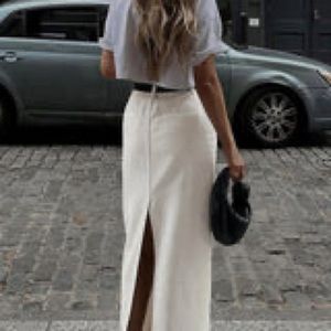 Parisian Slit White Denim Maxi Skirt